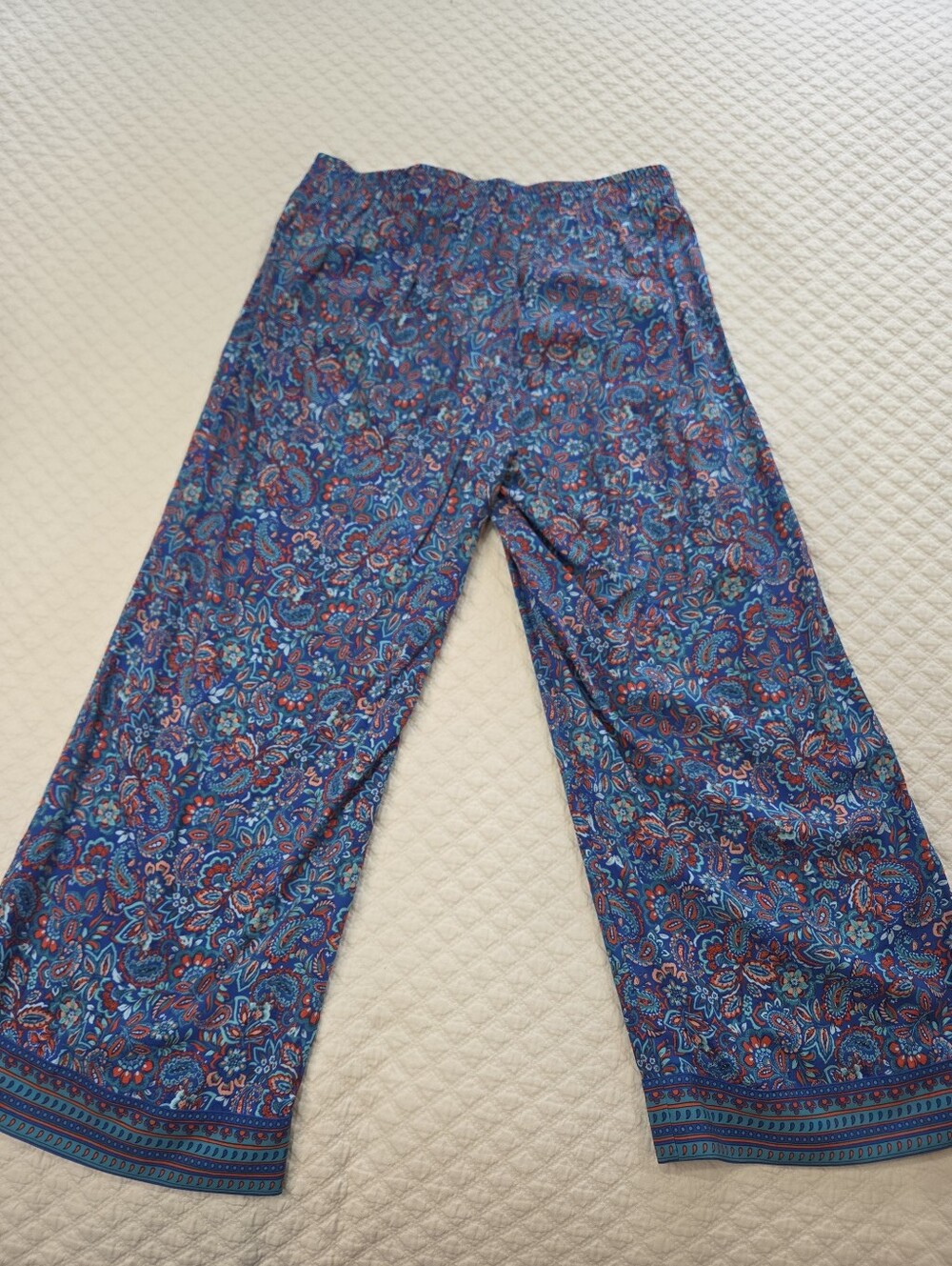 J Jill Crop Wide Leg Flowy Pants Size Small Pull On Blue Paisley
